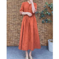 Ethnic Style Embroidered Cotton Jacquard Mid-Length Dress, Fitted Slimming