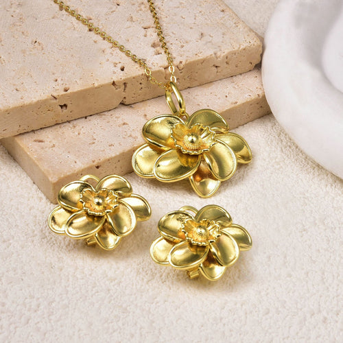 Africa Bride Jewelry Set 3D Relief Layered Egg Flower Pendant Necklace Pendant Earrings Set