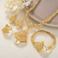 Dubai Bead Gem Coated 18k Gold Leaves Necklace Imitation Pearl Pendant 4-Piece Set Saudi Wedding Premium Jewelry