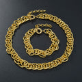 EU/US Import Accessory Gold Band Shape Pair Band Necklace Bracelet Set 2-Button Chunky Chain Stripe Fashionable Trendsetter Necklace