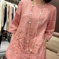Summer New Chinese Embroidered 3/4 Sleeve Heavy Wide Leg Pants + Top 2-Piece Set