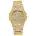Western Hip-Hop Motif Fashionable Full Diamond Unisex Watch Square Large Gold Watch Fashionable Trendy Steel Band Quartz Watch