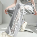 Spring-Summer Sporty Lace Patchwork Lace Trim Hollow-Out Sun-Protection Wide Leg Pants + Pants