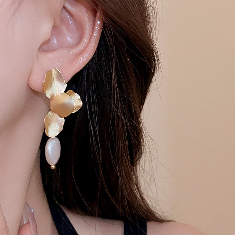 French Vintage Geometric Pearl Drop Earrings - view 4