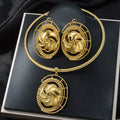 Overseas Bestseller Retro Oval Round Cutout Flower Pendant Necklace Copper Gold Plated Fashionable Women Earrings Necklace Set Women
