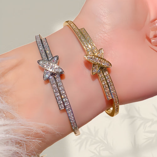 Overseas Western Copper Mini Set 18K Gold Starry Sky Cross Bangle Light Luxury Fashionable X Rhinestone Bracelet Hand Jewelry Item Wholesale