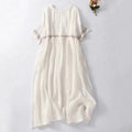 Plus Size Cotton Linen Embroidered Retro Mid-Length Dress