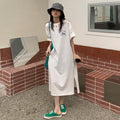 Plus Size Letter Print T-Shirt Dress - Korean Style Slit Hem Knee-Length Casual Dress