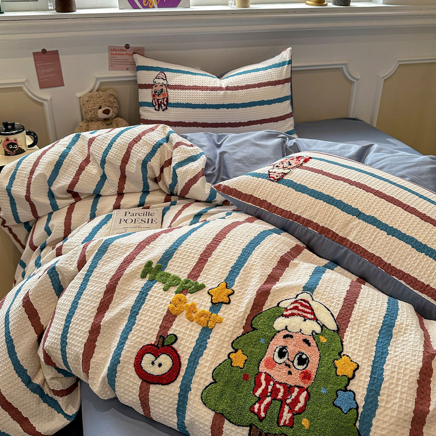 Bubu Towel-Embroidered Cotton Waffle 4-Piece Bedding Set - view 2