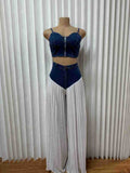 New Best-Selling V-Neck Camisole Top + Pleated Denim-Chiffon Wide Leg Pants Set