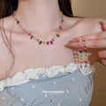 Fresh Sweet Minimal Colorful Cubic Zirconia Square Necklace Set Fashionable Clavicle Chain Light Luxury Premium Necklace Women