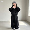 Girls' Faux Layered Contrast Hoodie & Wide-Leg Pants Set