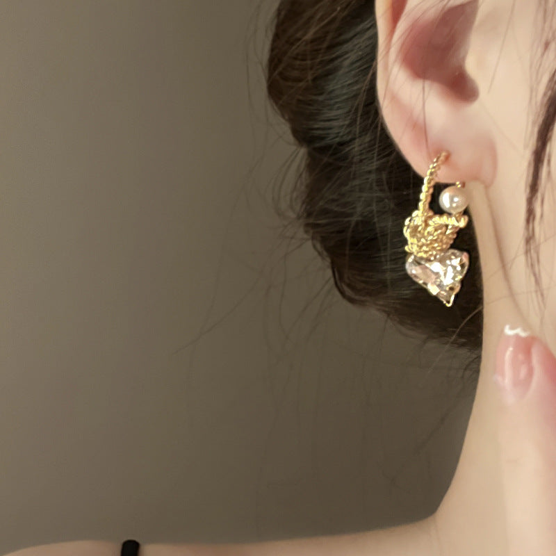 Vintage Twisted C-Shaped Pearl Stud Earrings - view 2
