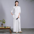 Women's Chinese Ethnic Linen Cotton Top Set 2026 | Casual Blouse - White Top