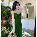 Green Retro French Camisole Dress Set, 2026