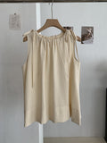 Korean Japanese Sleeveless Crew Neck Tie-Front Doll Top Shirt + Tank Top