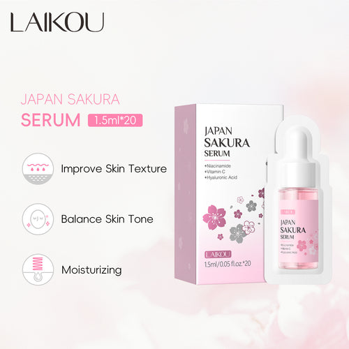 LAIKOU莱蔻樱花精华液1.5ml*20片盒装面部保湿补水护肤品英文跨境
