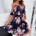 Off-Shoulder Chiffon Print Dress - Sexy Floral Spring Fashion Dress Women