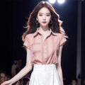 Summer Slimming Designer Short Sleeve Loose Wide Leg Shirt 2-Piece Set