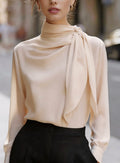 Office Luxury Satin Long Sleeve Stand Collar Shirt