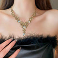 Western Imperial Breeze Rhinestone Geometric Teardrop Necklace Set Fashionable Clavicle Chain Light Luxury Premium Necklace Women