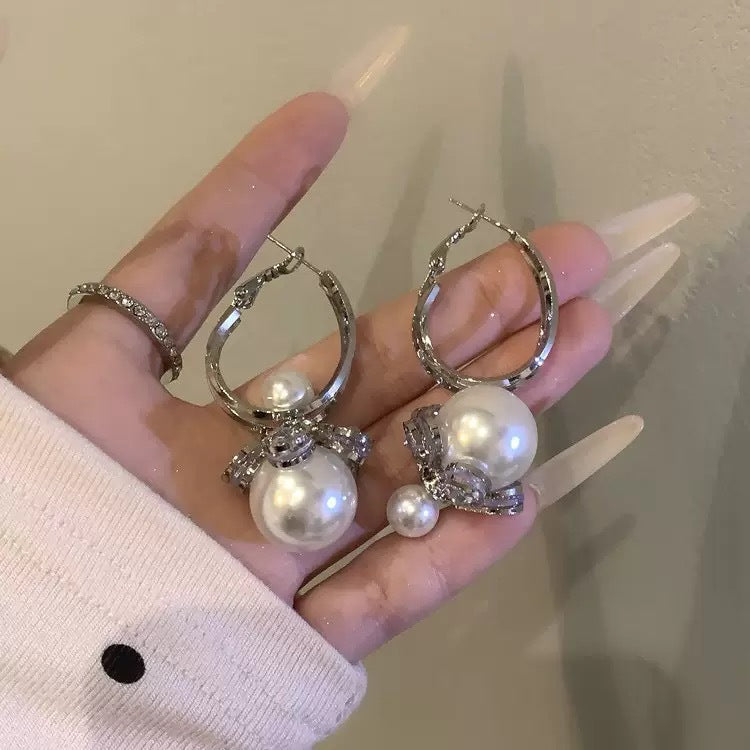 Flower Teardrop Pearl Tassel Stud Earrings - view 8