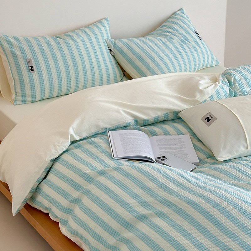 Cheese Yellow Green Cotton Waffle Jacquard 4-Piece Bedding Set - view 2