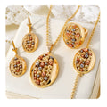 Overseas Jewelry New Oval Round Cutout Plated Steel Bead Necklace Bracelet Set Earrings Ring Niche Design Detail Set