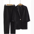Fall Casual Fashion Linen Cotton Loose Blazer + Pants + Top 2-Piece Set