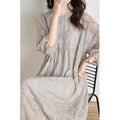 Mulberry Silk Embroidered Gray Long Dress, 2023 New