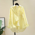 Spring Fashion Versatile Cotton Long Sleeve Striped Printed Loose Cardigan + Shirt