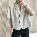 Women's Summer Elegant Short Sleeve Lightweight Loose Cropped Blazer + Top 2026 - Black