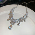 Imperial Breeze Rhinestone Flower Teardrop Tassel Necklace Set Fashionable Clavicle Chain Light Luxury Premium Necklace Women