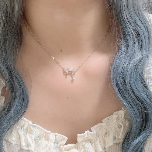 Bow Necklace Pendant Maiden Heart Fresh Rhinestone Clavicle Chain Present Niche Design Detail Versatile N6306