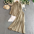 Casual Fashion Embroidered Long Sleeve High Waist Swing Sun-Protection Skirt + Shirt 2-Piece Set