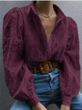 Women's Spring-Summer Casual Fashion Puff Sleeve Hollow-Out Loose Cardigan + Shirt 20 - White