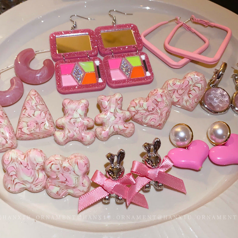 Pink Heart Bear Drop Earrings - view 2