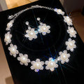 French Imperial Breeze Rhinestone Butterfly Flower Pearl Stud Earring Necklace Set Women Clavicle Chain Light Luxury Premium Necklace