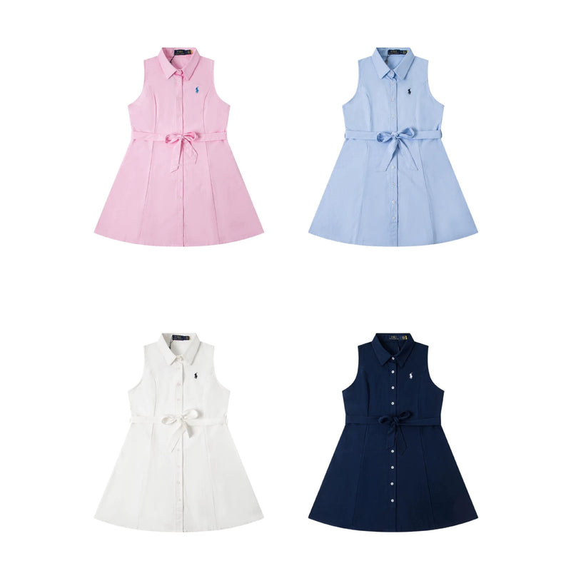 Ralph Style Small Logo Embroidered Sleeveless Collar Dress