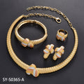 Middle East Edition New Trendy Crescent Chain Comb Knot Pendant Necklace Bracelet Set Earrings Ring Women 18K Elegant Bead Gem Set