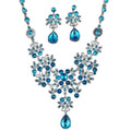 Western Imperial Breeze Super Sparkle Rhinestone Flower Teardrop Stud Earring Necklace Set Women Clavicle Chain Light Luxury Premium Necklace