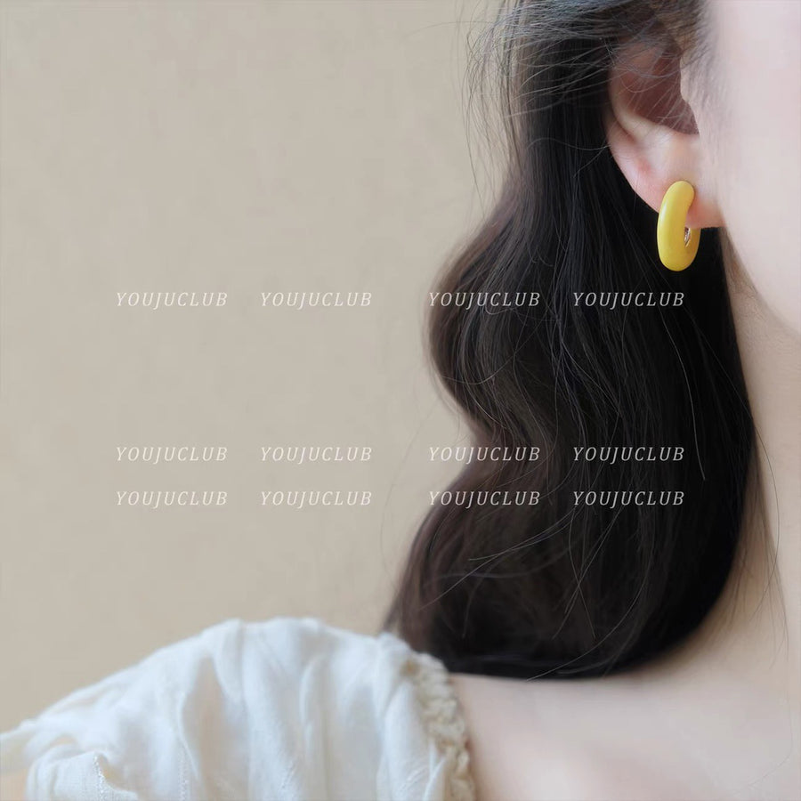 Yellow Flower Geometric Stud Earrings - view 3