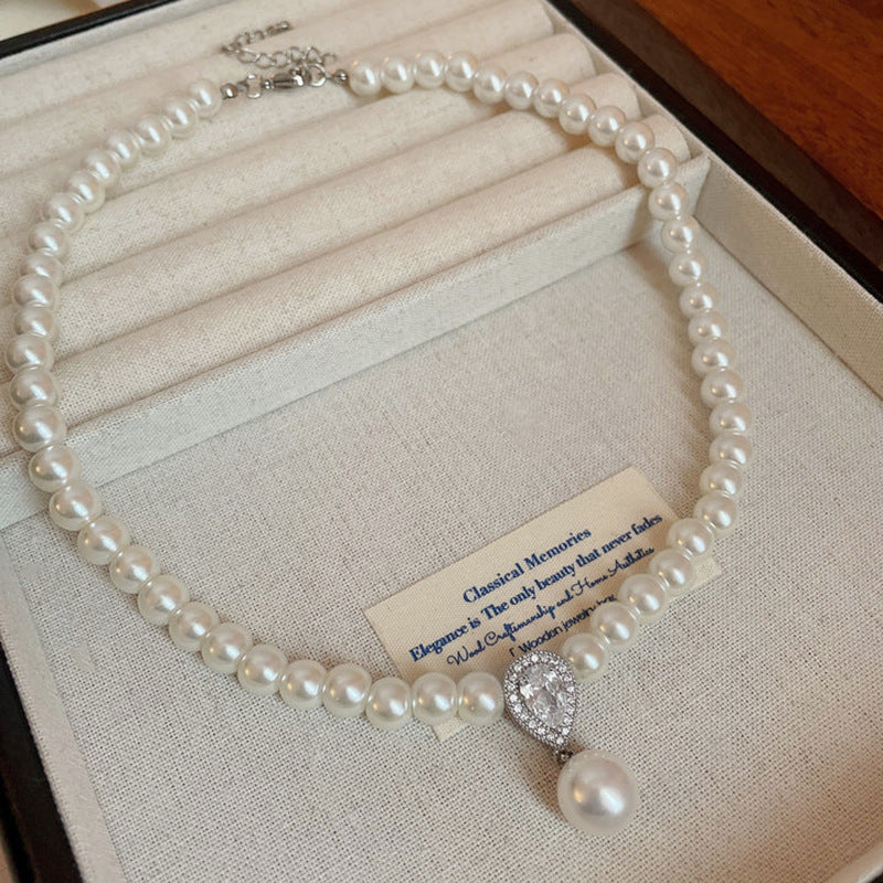 French Multi-Layer Pearl and Rhinestone Necklace - view 10