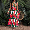 Tropical Print V-Neck Twist Knit Fitted Trumpet Skirt Dress