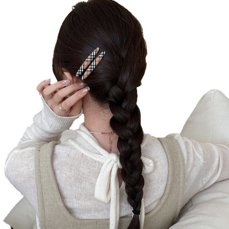 Korean Khaki Plaid Hair Clip - view 5
