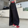 Girls' Deep Blue Curved Leg Wide-Leg Jeans - Fall Casual