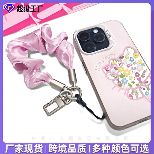 In Stock Satin Large Scrunchie Hand Machine Hand Wrist Hanging Cord Anti-Loss Hand Machine Hanging Cord Key String Multi-Use Short Keychain