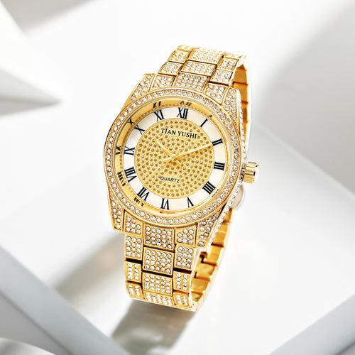 PINTIME / Item Time TikTok Hot Sale Mens Watch Rhinestone Full Diamond Shell Dial Waterproof Glow Quartz Watch