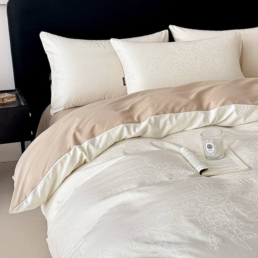 Raised Jacquard Cotton 4-Piece Bedding Set – Elegant Floral Styles - view 2