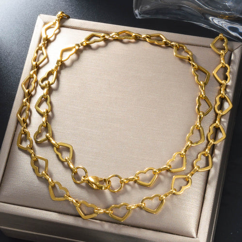 New Release Bestseller EU/US Import Stainless Chain Cutout Heart Spliced Simple Fashionable Necklace Bracelet Set